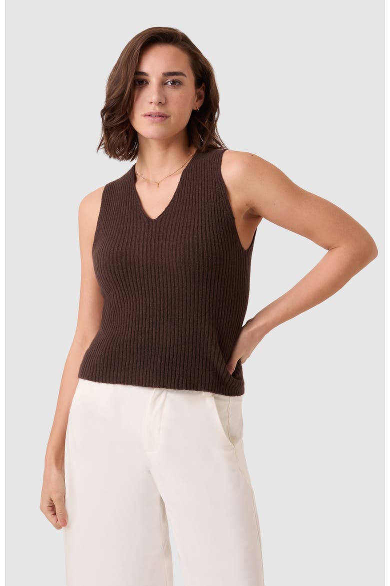 Ribbed V-Neck Tank Top, Main, color, Chocolate