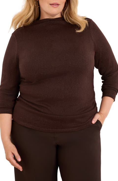 Everyday Sparkle Ruched Funnel Neck Top