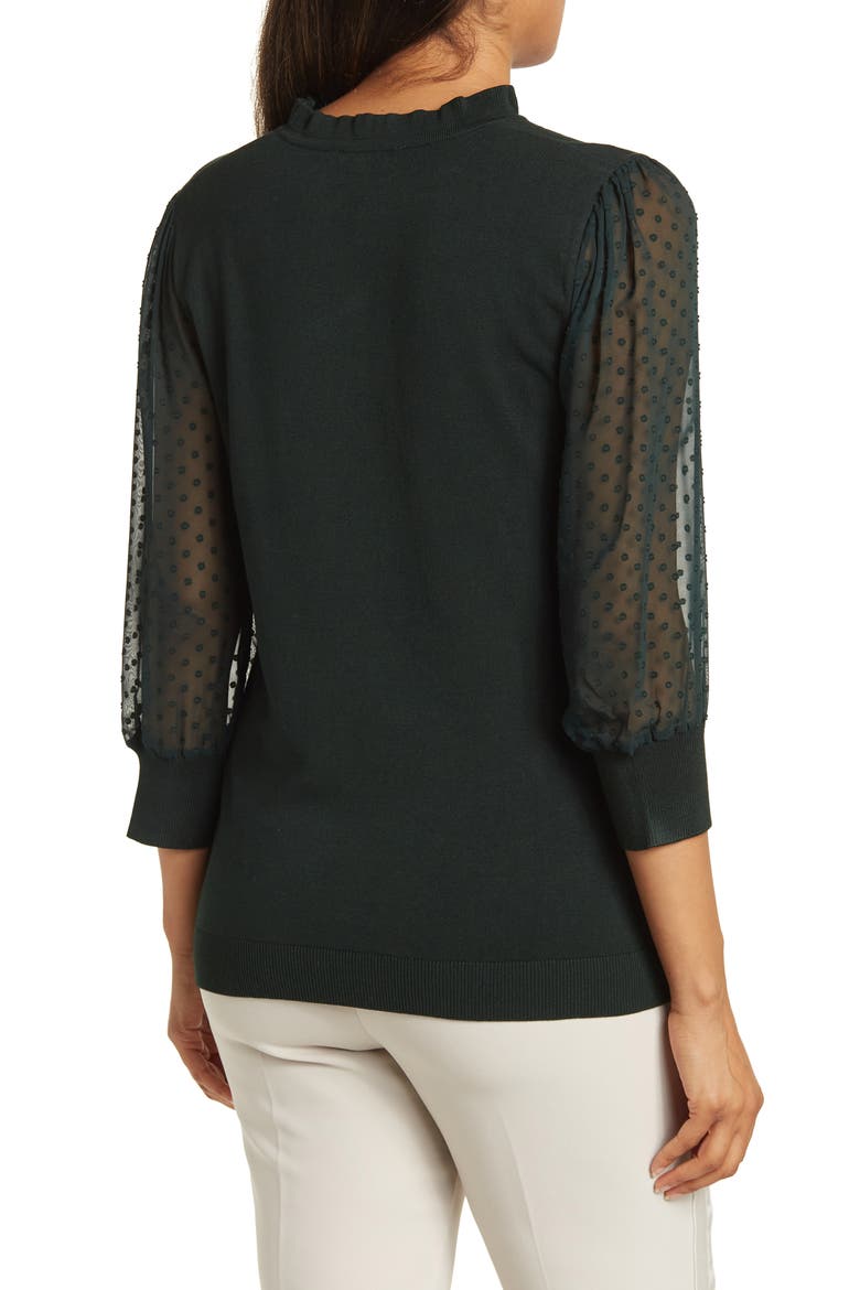 Ruffle Neck Lace Sleeve Sweater, Alternate, color, HUNTER
