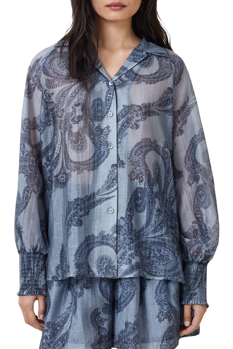 Isla Paisley Button-Up Shirt, Main, color, LITA DENIM BLUE