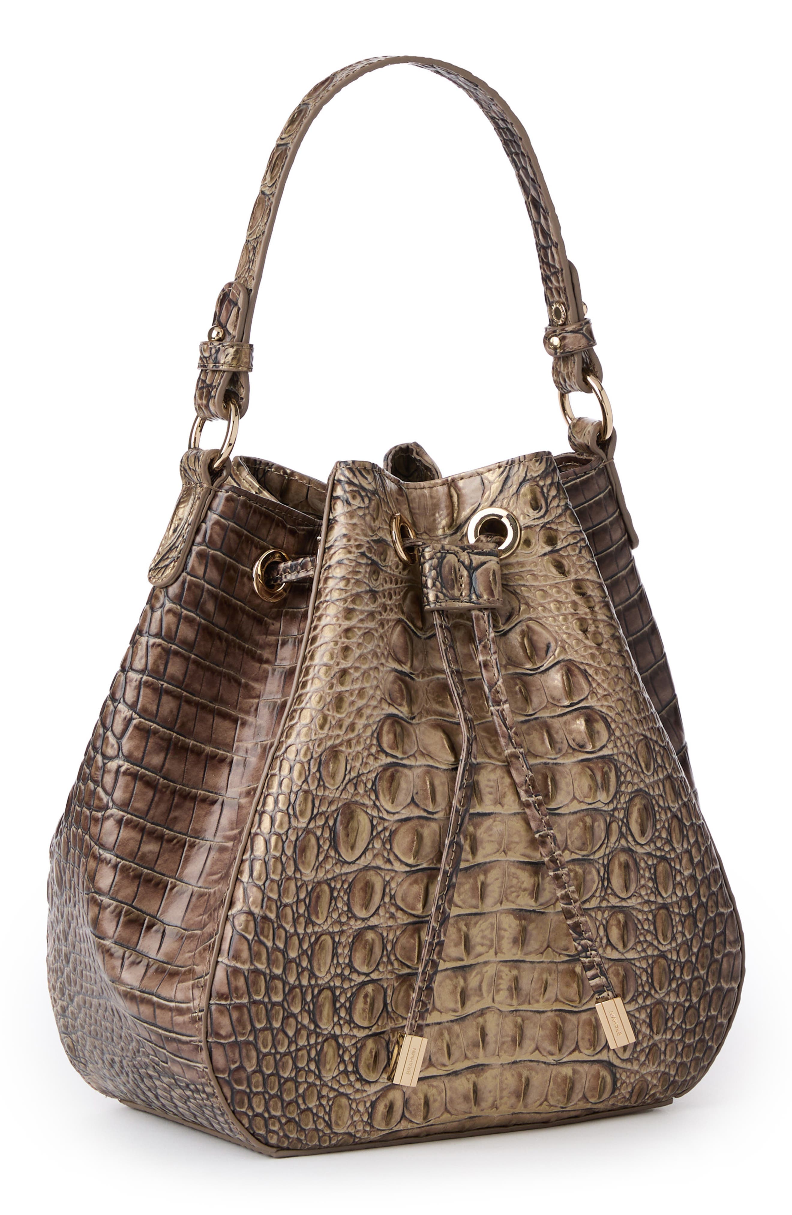 Brahmin Melinda Croc Embossed Leather Bucket Bag, Alternate, color, 