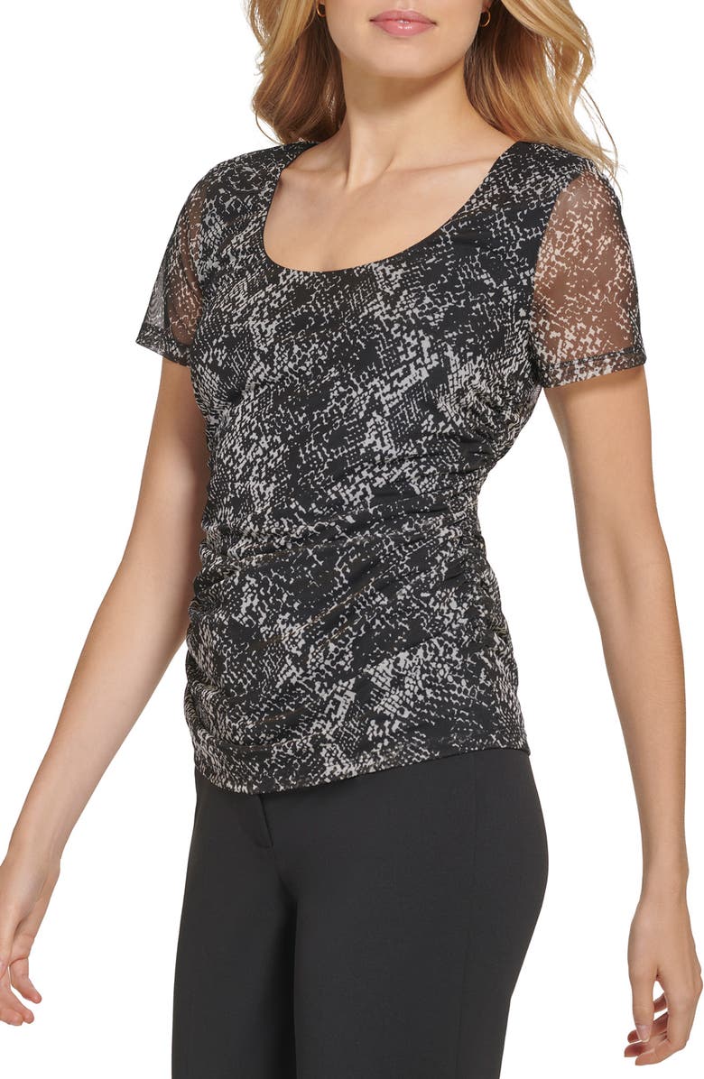 DKNY Printed Mesh T-Shirt, Alternate, color, 