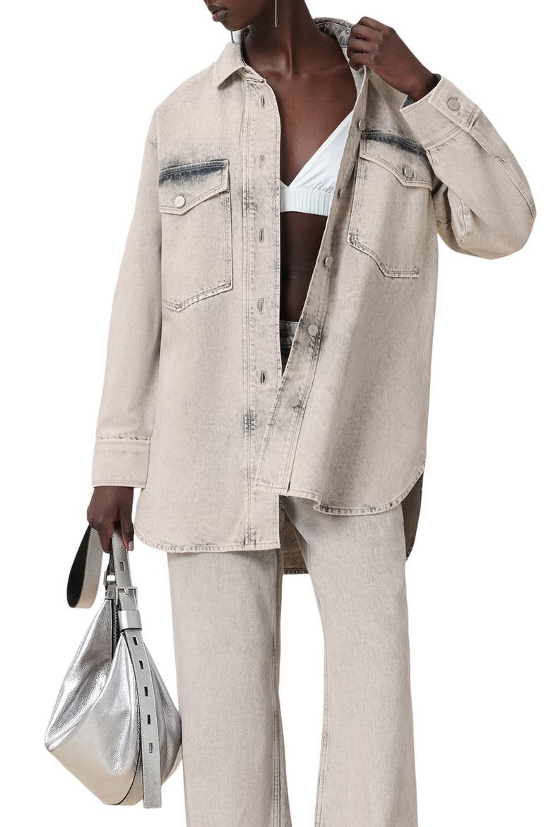 Faye Sparkle Embellished Long Sleeve Shacket Minidress, Alternate, color, SNOW GREY