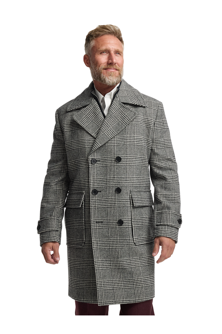 Wool Blend Plaid Double Breasted Topcoat, Alternate, color, Black/White