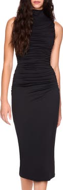 Susana Monaco Gathered Mock Neck Midi Dress