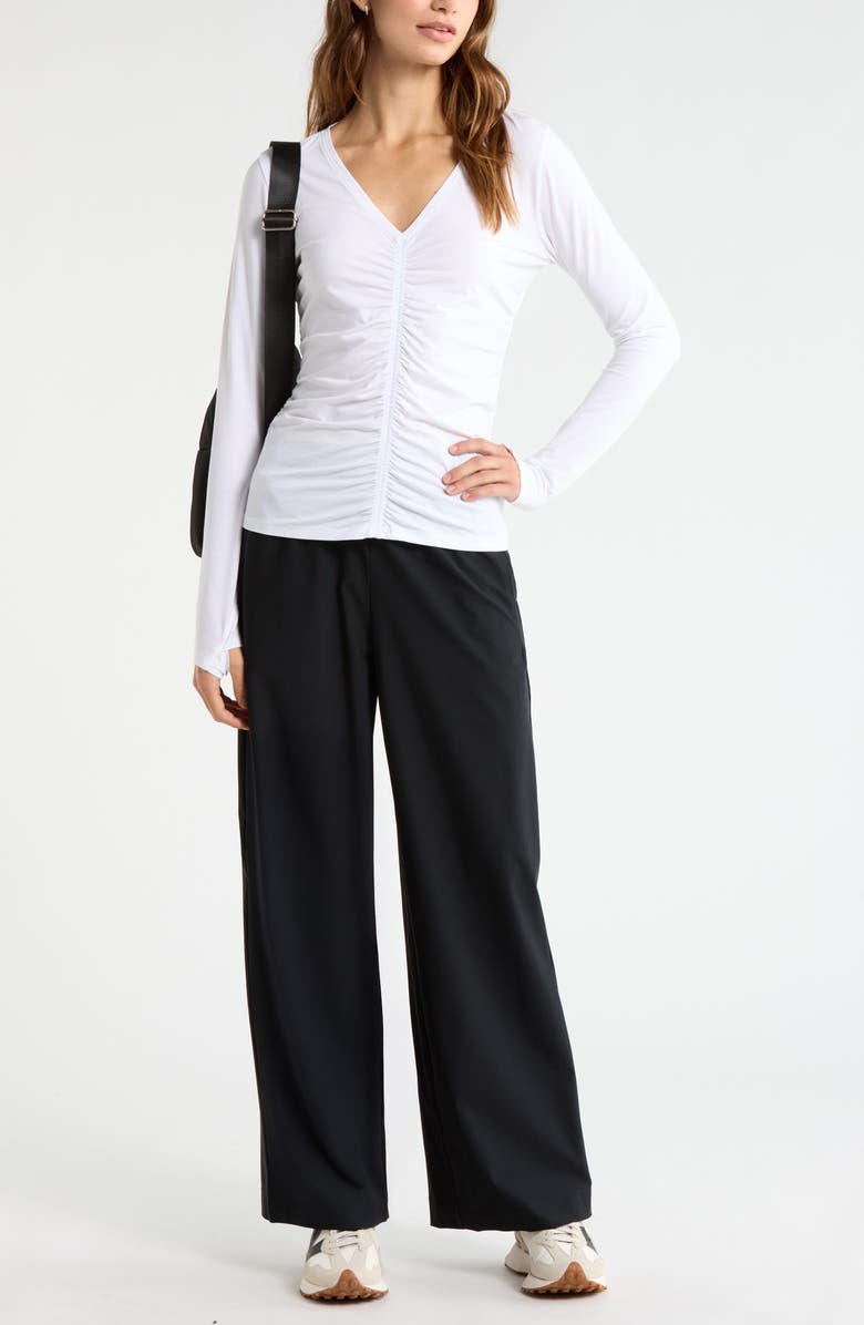 Zella Ruched Long Sleeve T-Shirt, Alternate, color, White