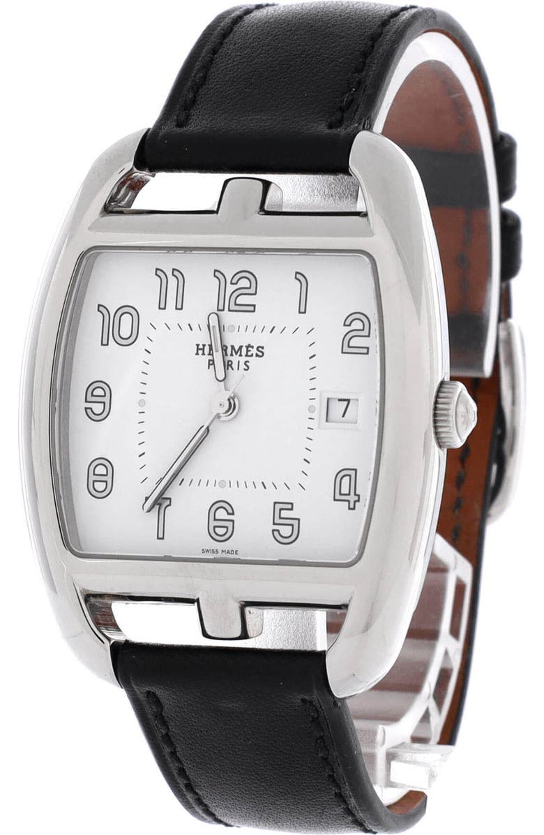 Pre-Owned Hermes Cape Cod Tonneau Quartz Watch Stainless Steel and Leather 33, Alternate, color, Black
