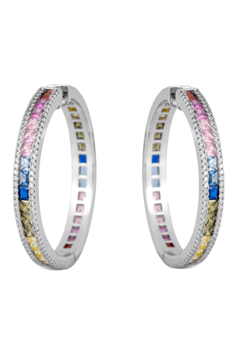 Rainbow Crystal Hoop Earrings, Alternate, color, SILVER