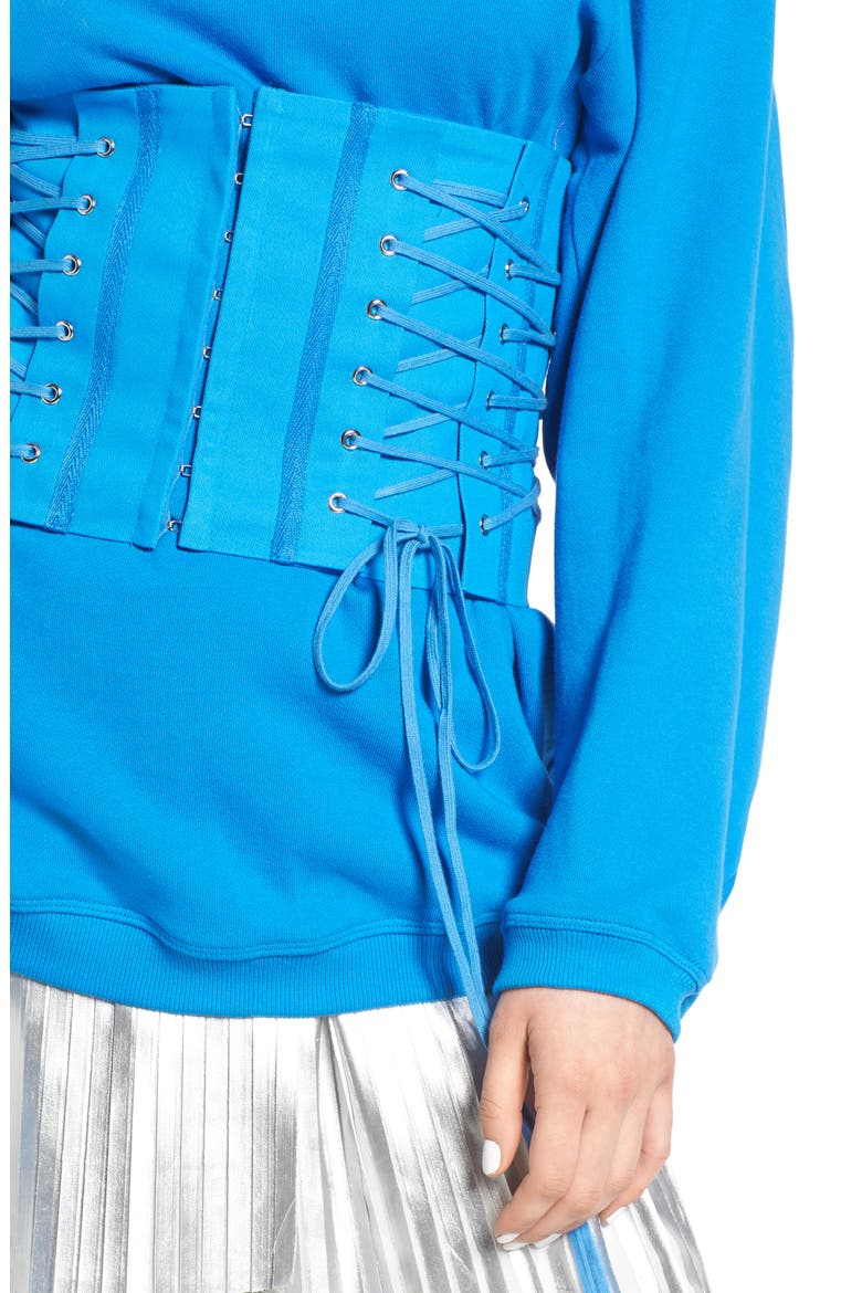 Eyelet Corset Sweatshirt, Alternate, color, BLUE