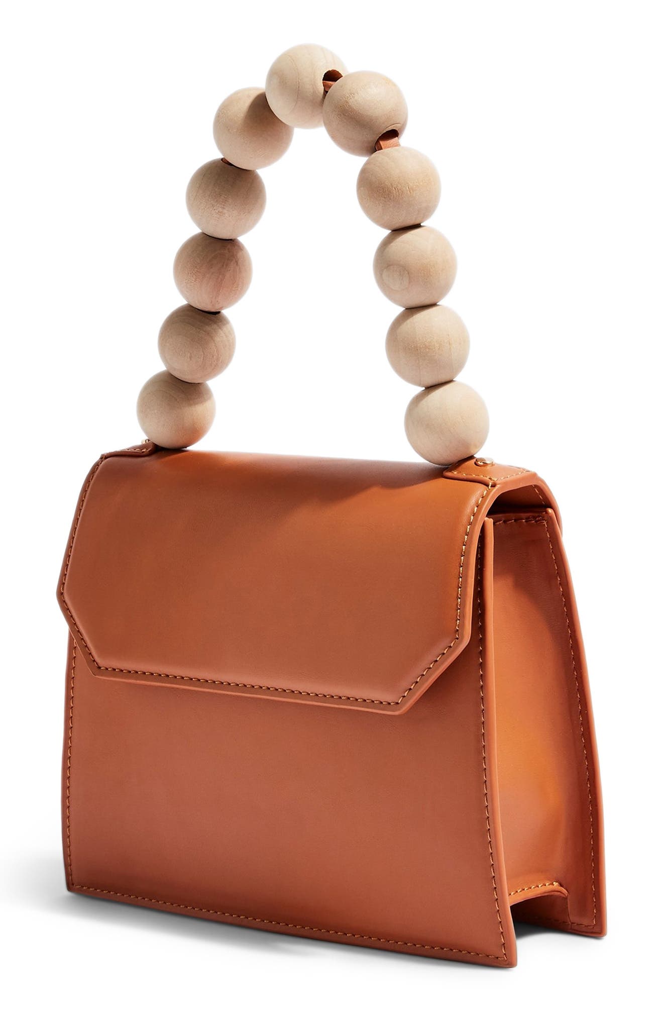 Miesha Statement Handle Faux Leather Satchel, Alternate, color, TAN