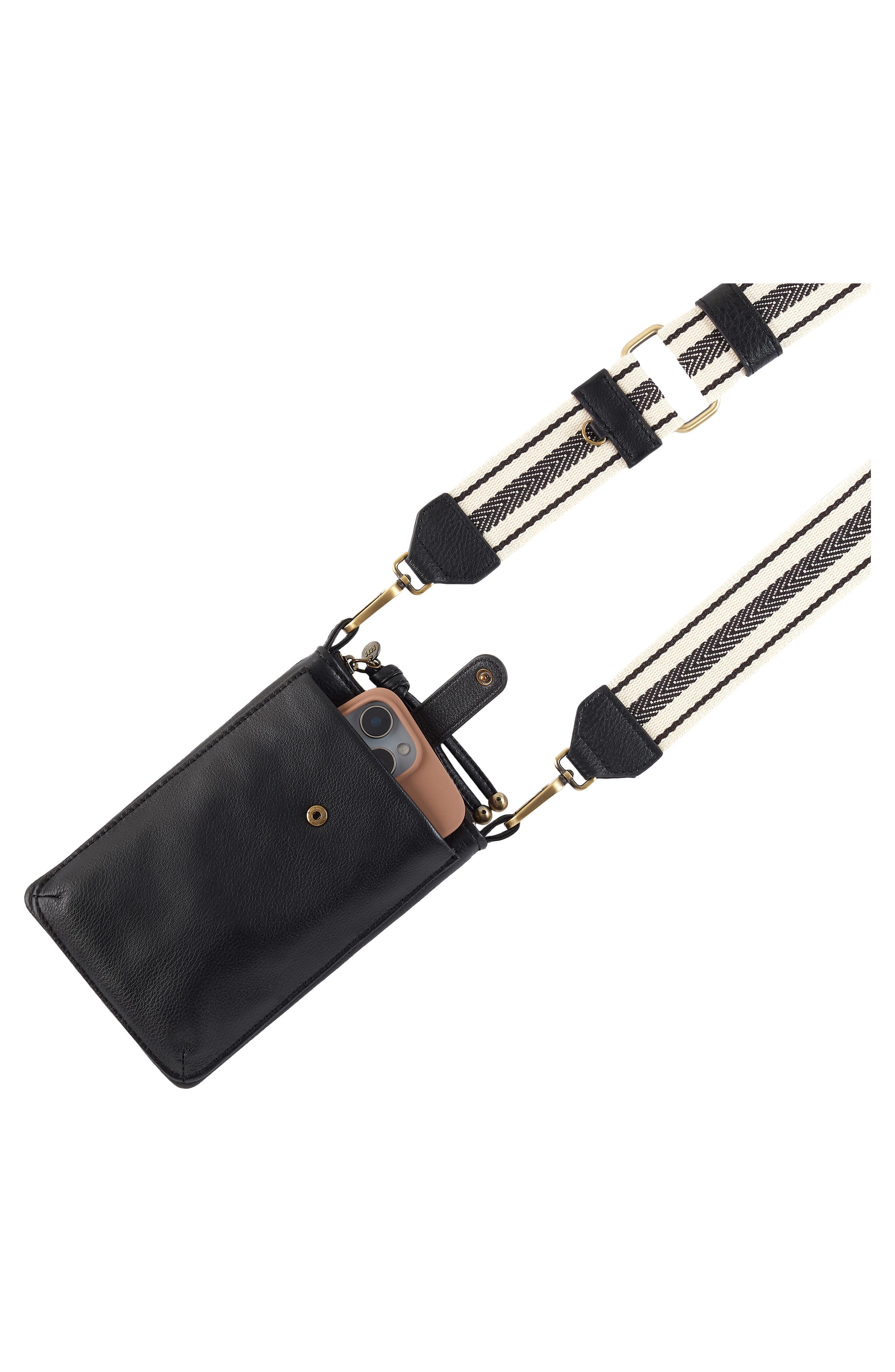 HOBO Cass Leather Phone Crossbody Bag, Alternate, color, Black