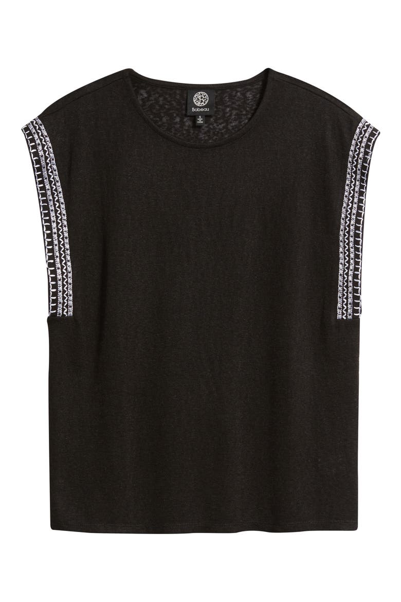 Caty Embroidered Sleeve Knit Top, Alternate, color, BLACK/CREAM