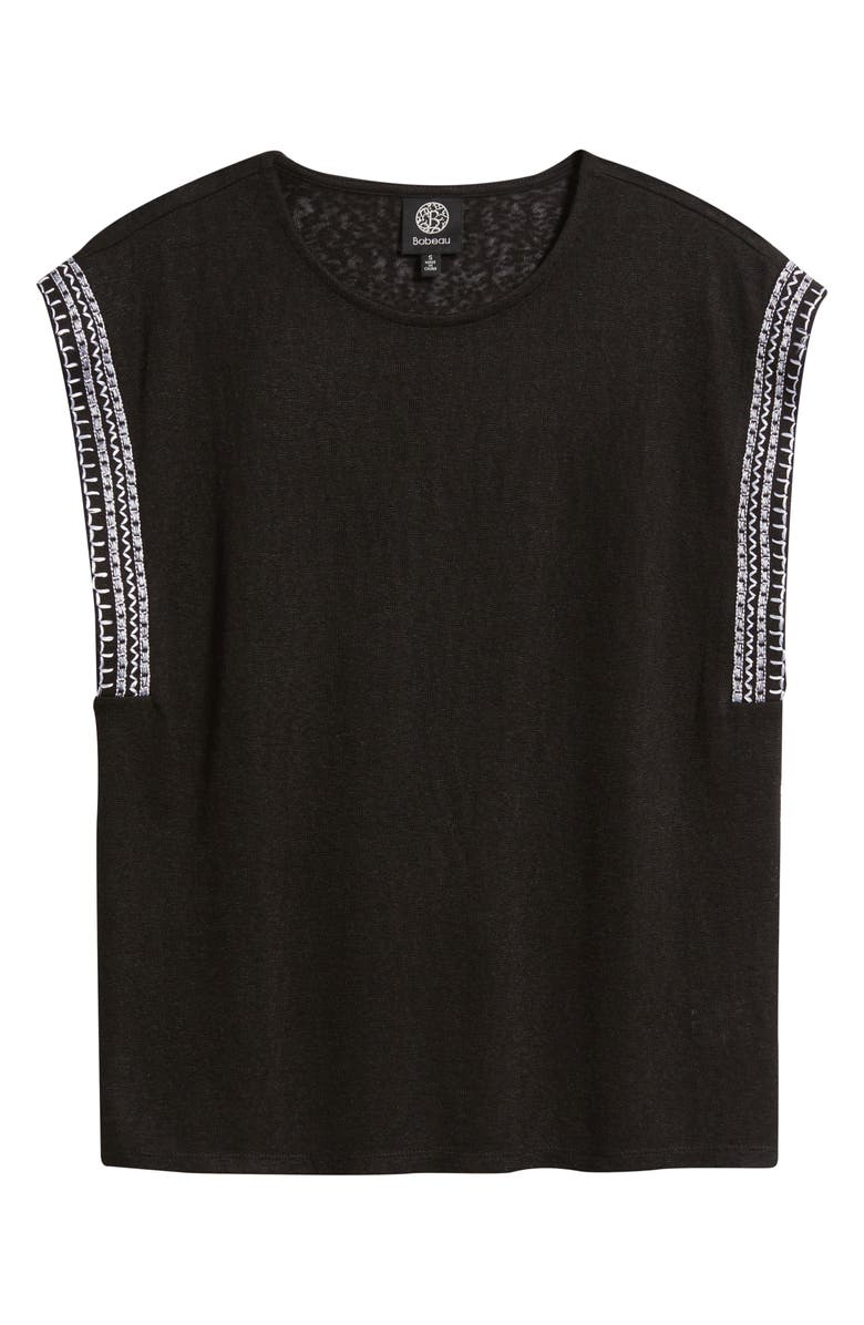 Bobeau Caty Embroidered Sleeve Knit Top, Alternate, color, Black/ Cream