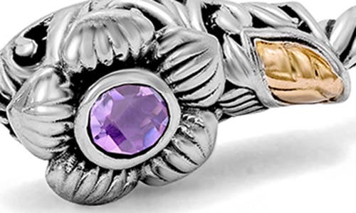 Samuel B. Sterling Silver & 18k Gold Amethyst Flower Hinge Bangle In Purple