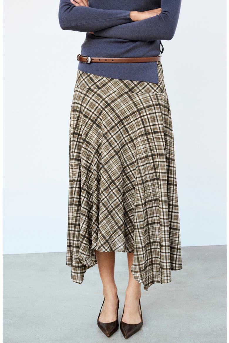 Check Asymmetric Maxi Skirt, Alternate, color, BROWN