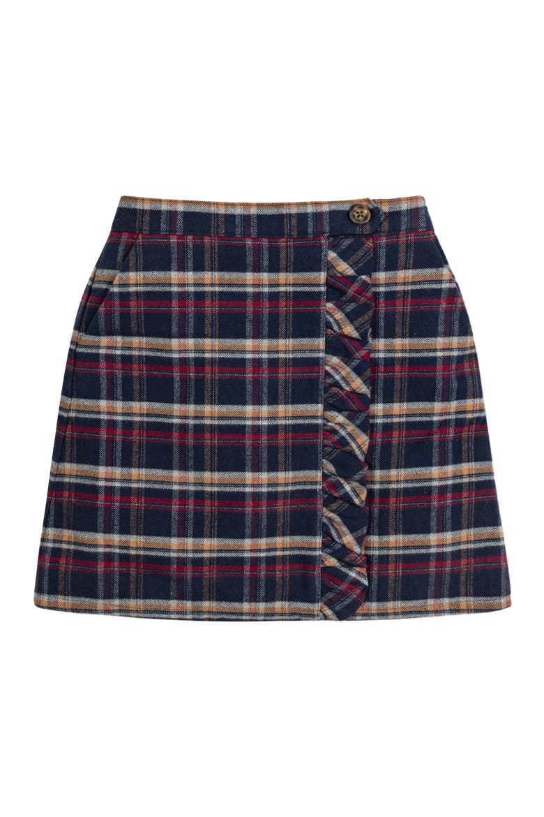 Girls' Flannel Ruffle Skirt, Kids, Main, color, Navy Autumn Plaid