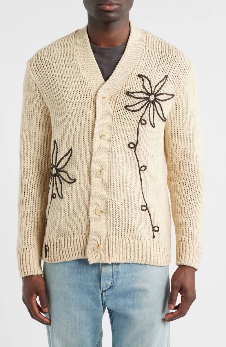 NN07 Mika 6620 Flower Embroidered Recycled Polyester Blend Cardigan, Alternate, color, Ecru