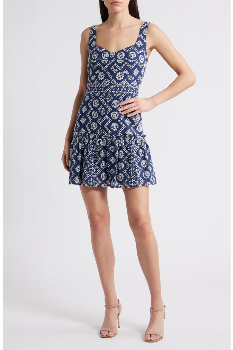 Vanni Eyelet Embroidered Minidress, Main, color, NAVY