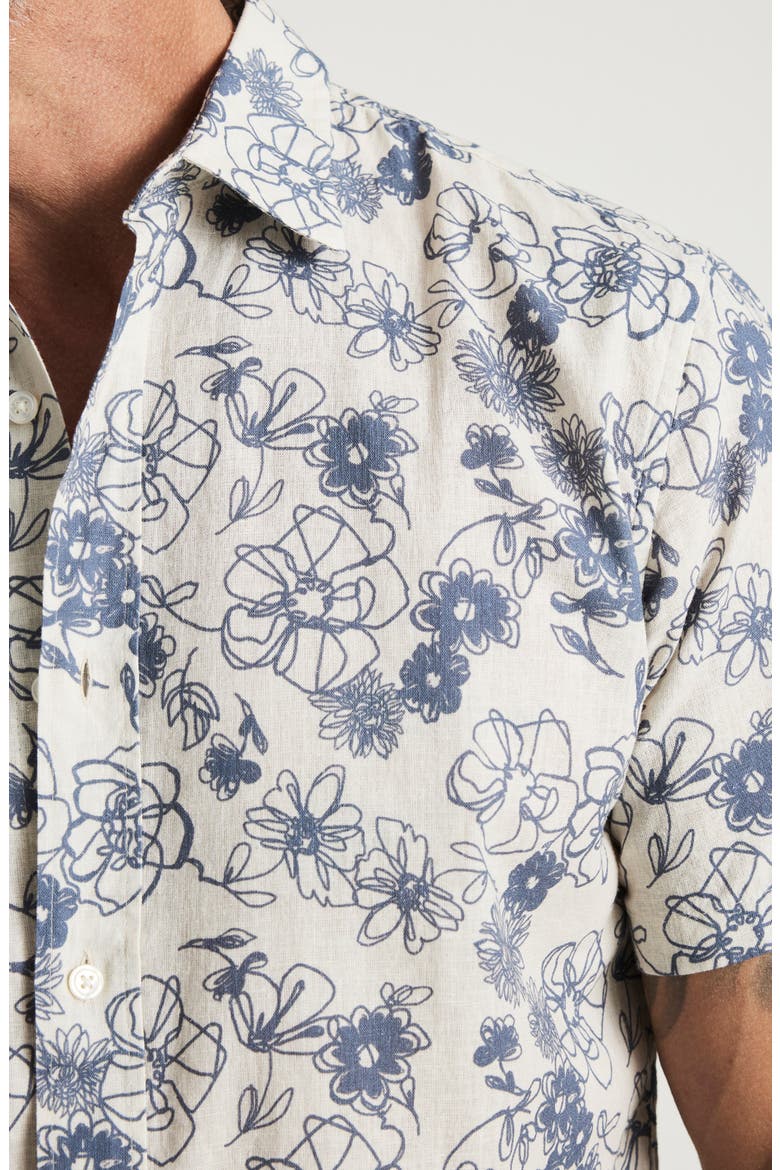 Floral Short Sleeve Cotton & Linen Button-Up Shirt, Alternate, color, VINTAGE INDIGO