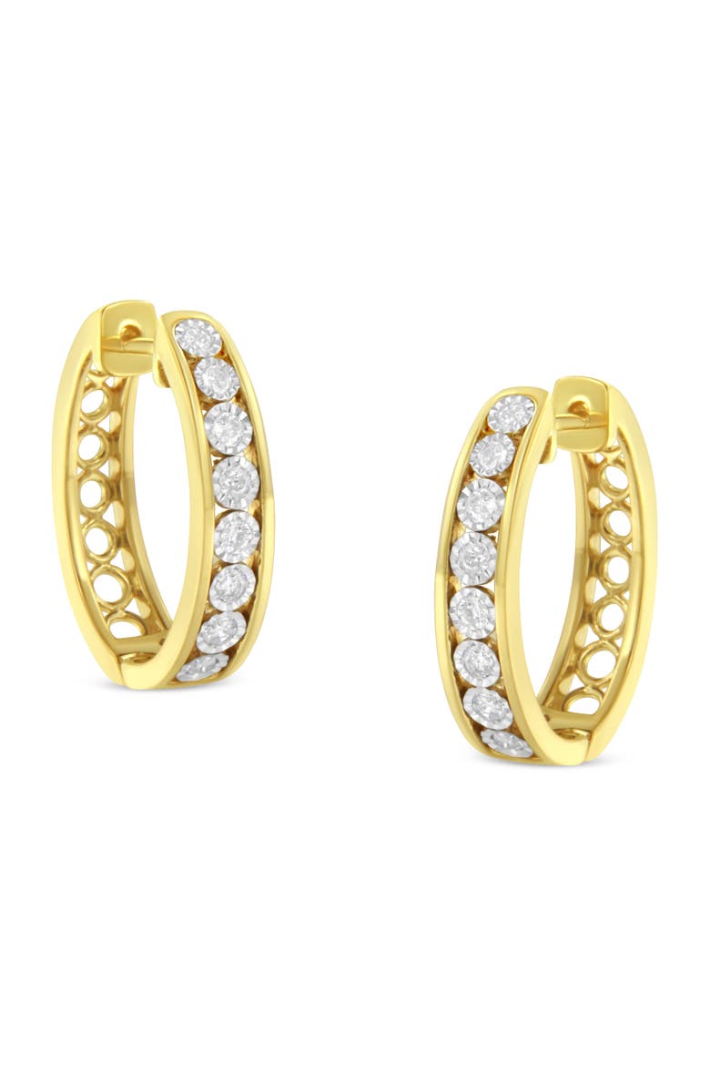 10KT Yellow and White Gold Diamond Hoop Earring, Alternate, color, Yellow