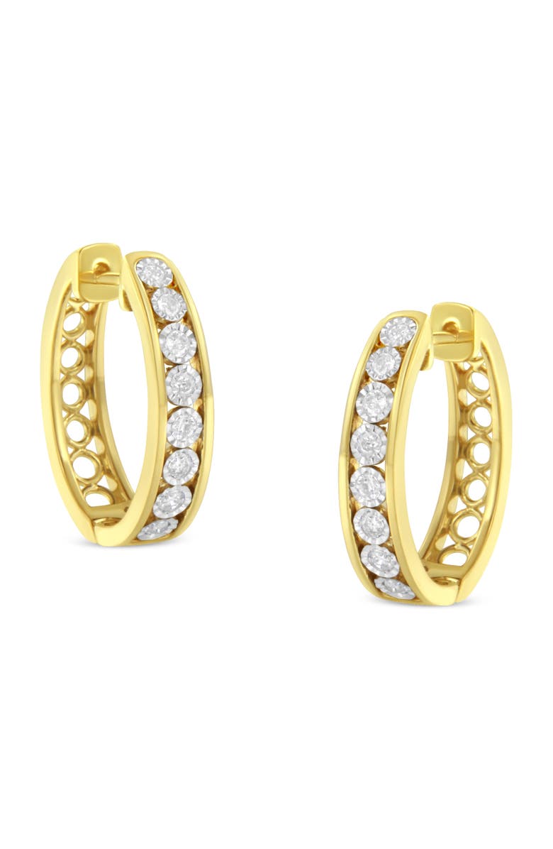 Haus of Brilliance 10KT Yellow and White Gold Diamond Hoop Earring, Alternate, color, Yellow
