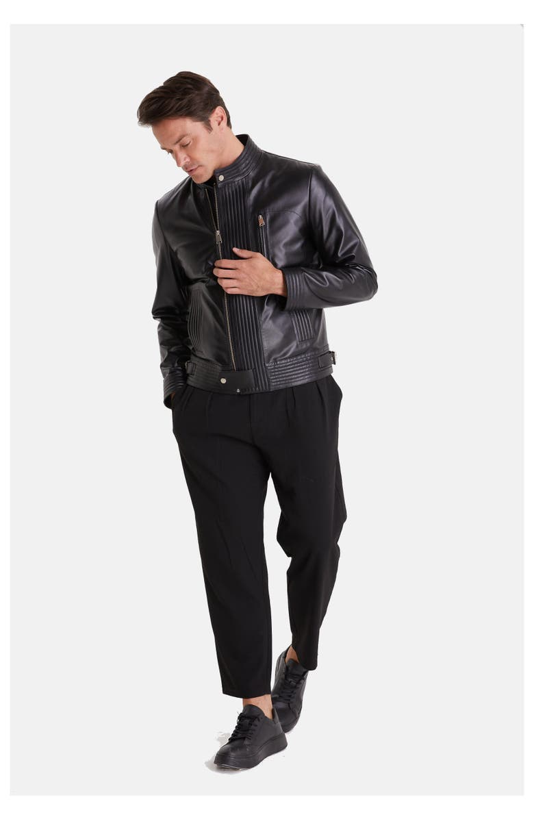 Furniq UK Stanley Leather Jacket, Alternate, color, Black