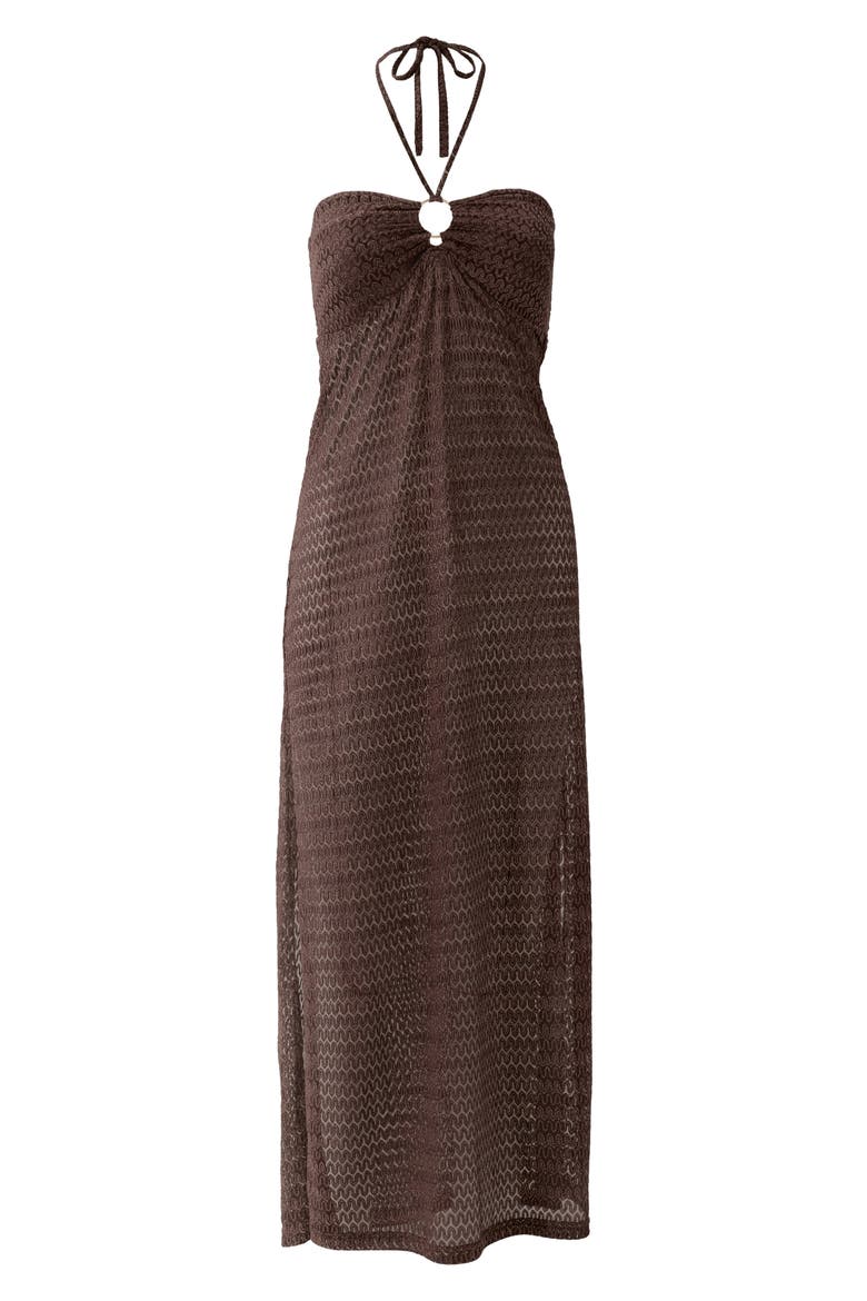 Harriet Pointelle Halter Cover-Up Maxi Dress, Alternate, color, BROWN