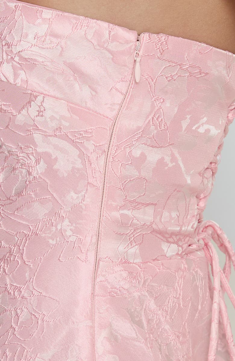 Princess Polly Lips Are Sealed Lace Jacquard Strapless Gown, Alternate, color, Pink