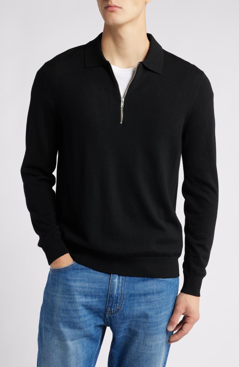 NN07 Quarter Zip Wool Polo Sweater, Main, color, Black