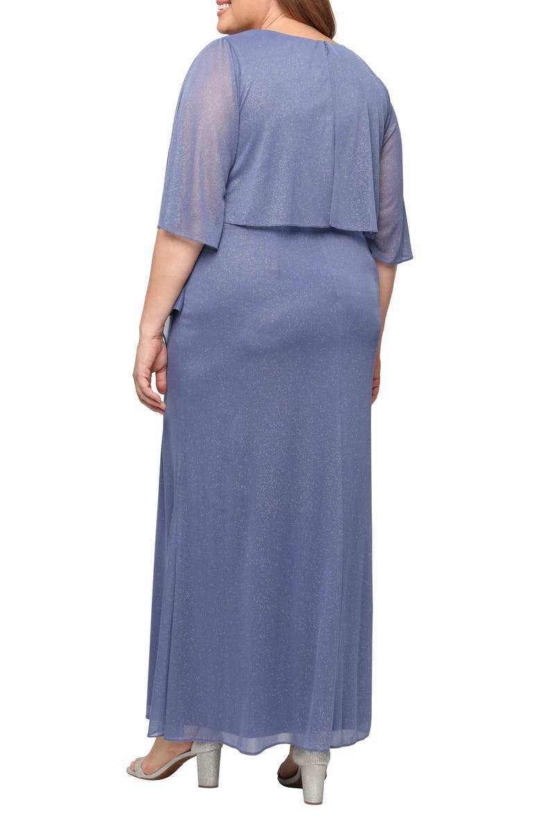 SL FASHIONS Glitter Mesh Gown with Mock Jacket, Alternate, color, Dusty Blue