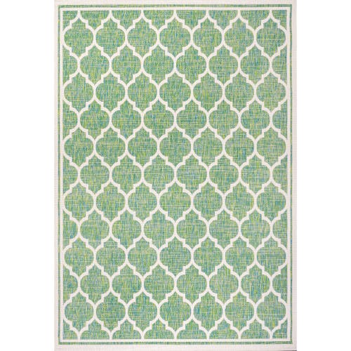 Jonathan Y Trebol Moroccan Trellis Textured Weave Indoor/outdoor Area Rug In Cream/green