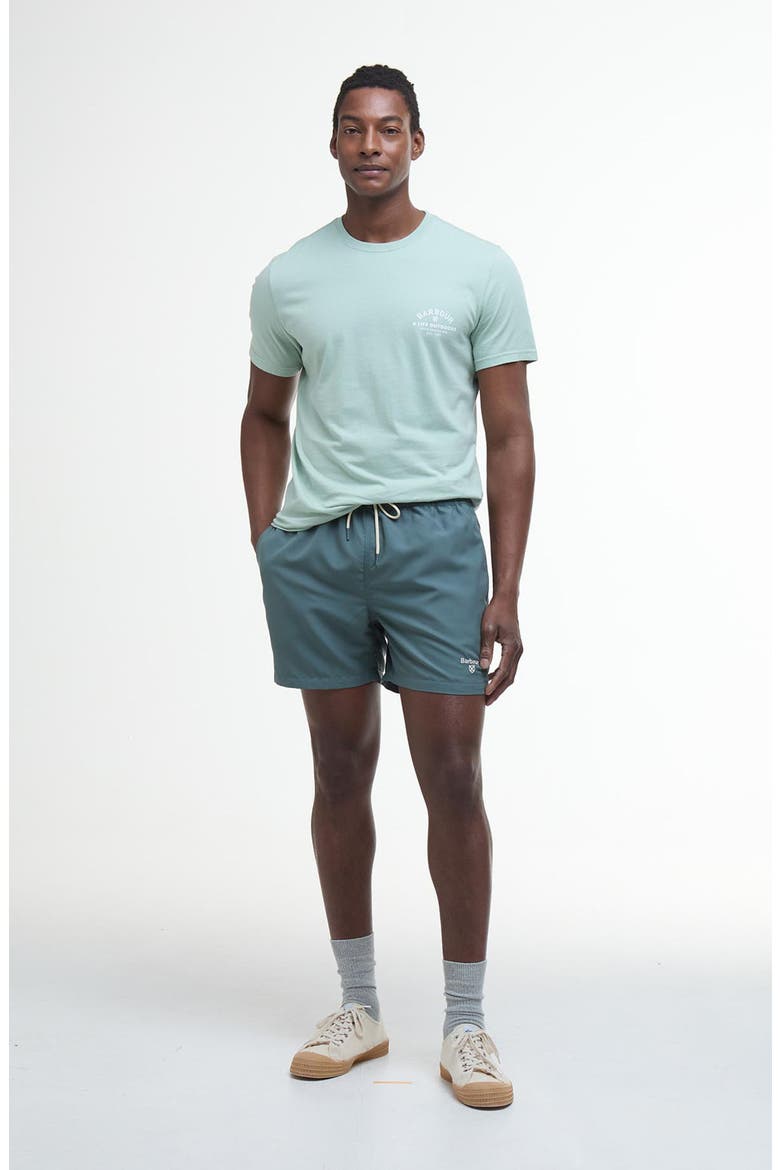 Staple Logo Embroidered Swim Trunks, Alternate, color, VINTAGE TEAL
