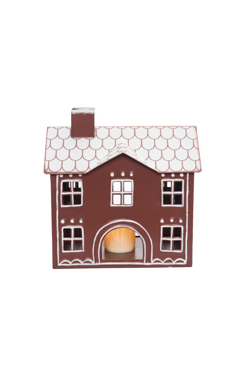 Transpac Multicolor Metal Light Up Gingerbread House Decorative Christmas, Main, color, Brown