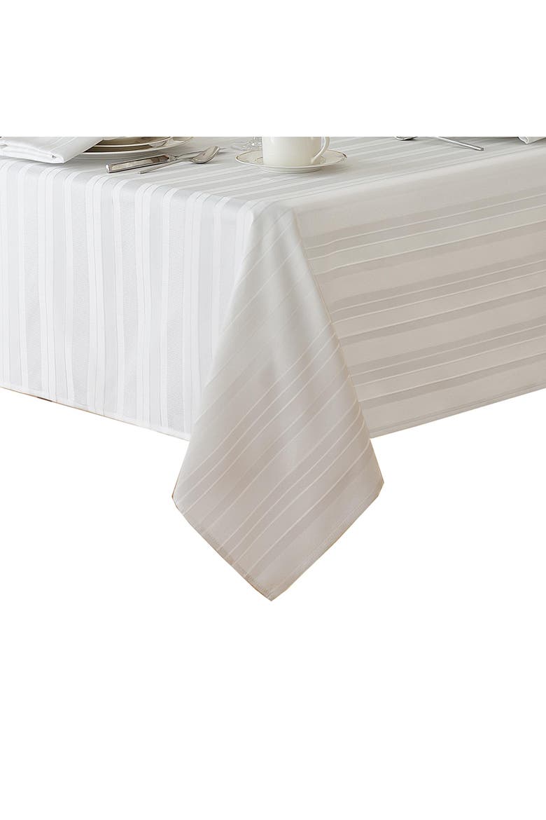 Denley Stripe Jacquard Tablecloth, Alternate, color, White