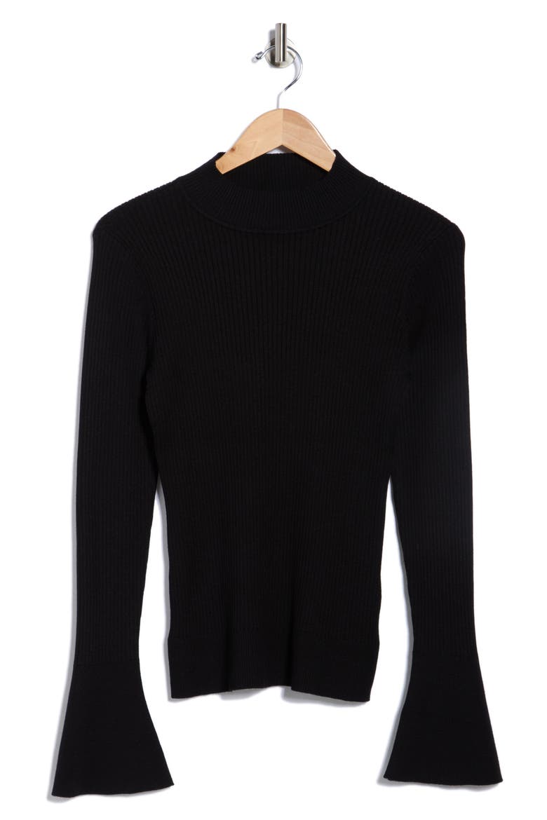 Mock Neck Bell Sleeve Sweater, Alternate, color, BLACK