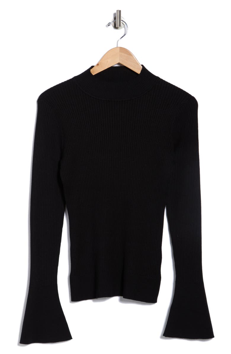 DKNY Mock Neck Bell Sleeve Sweater, Alternate, color, Black
