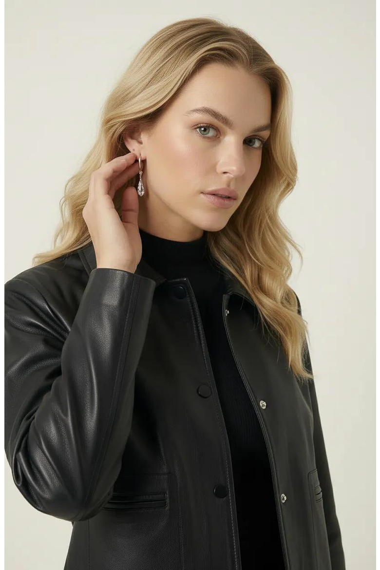 Leather Button Front Jacket, Alternate, color, Black
