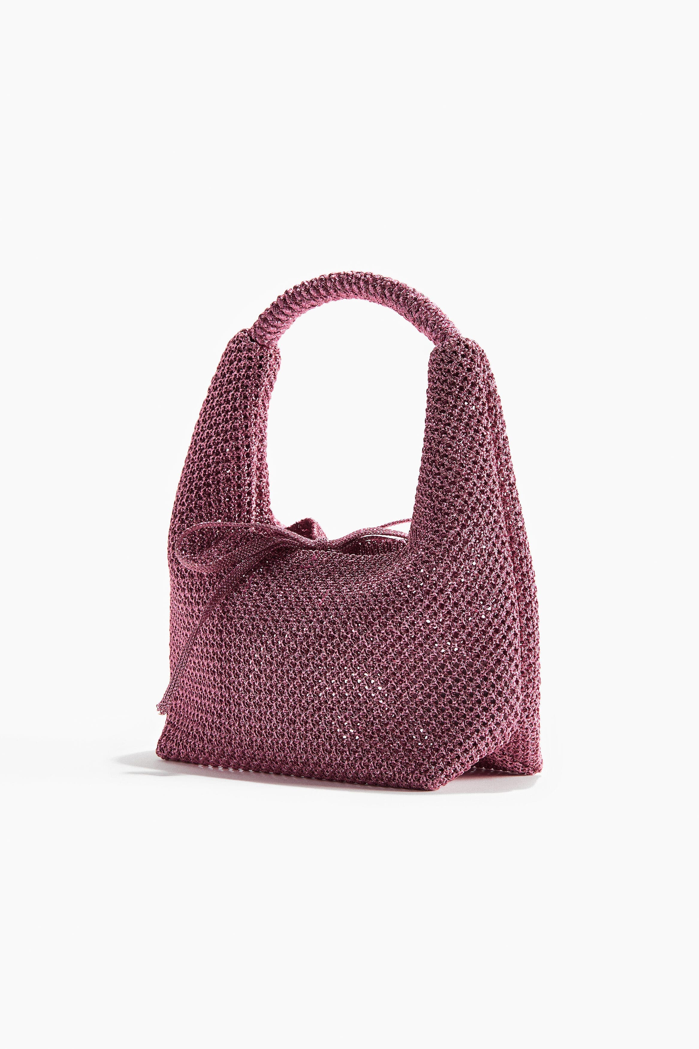 H&M Glittery Hole-knit Handbag, Alternate, color, Dusty Pink