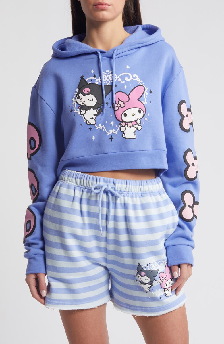 DUMBGOOD x Sanrio Kuromi<sup>®</sup> & My Melody<sup>®</sup> Crop Hoodie, Main, color, 