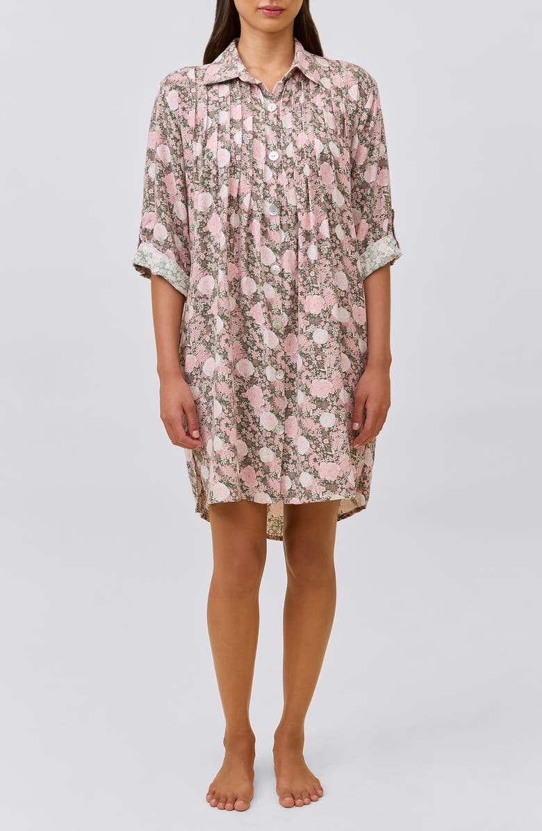 Papinelle Meribel Pleated Cotton Blend Nightgown, Main, color, Moss