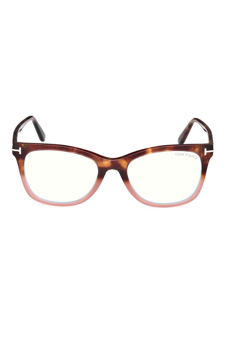 52mm Square Blue Light Blocking Glasses, Main, color, HAVANA TO MILKY PINK / T LOGO