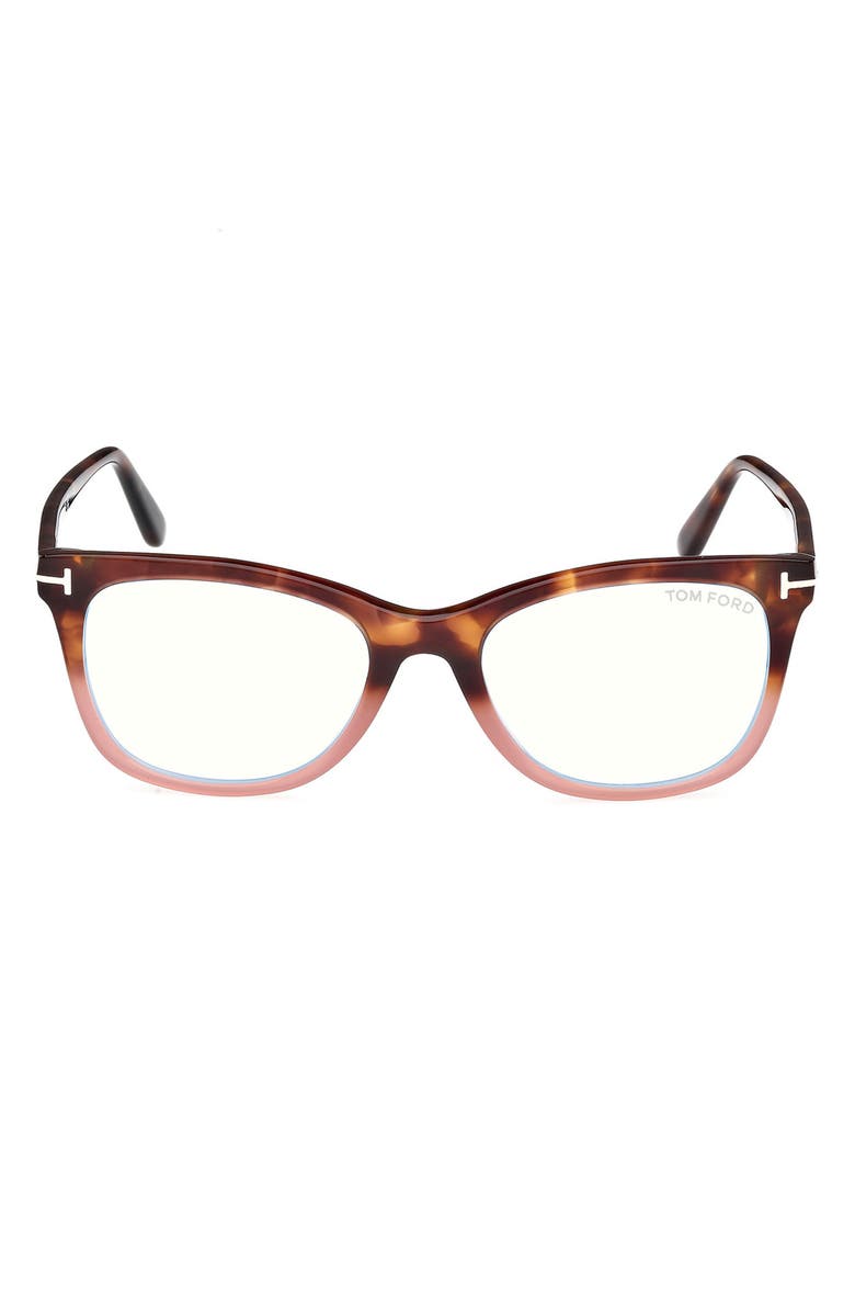TOM FORD 52mm Square Blue Light Blocking Glasses, Main, color, Havana To Milky Pink / T Logo