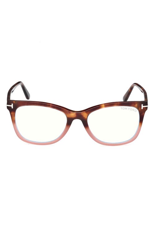 Tom Ford Blue Light Blocking Acetate Square Glasses In Havana To Milky Pink/t Logo