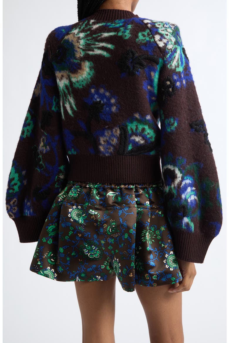 Floral Print Satin Shorts, Alternate, color, BROWN