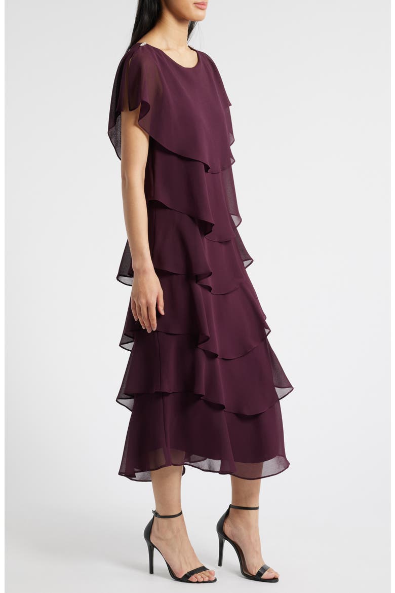 Tiered Chiffon Midi Dress, Alternate, color, FIG