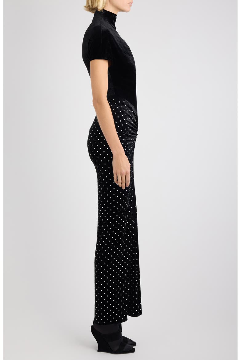 Crystal Embellished Draped Velvet Gown, Alternate, color, NOIR/ CRISTAL
