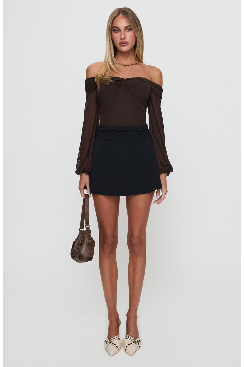 Babette Off the Shoulder Bodysuit, Alternate, color, BROWN