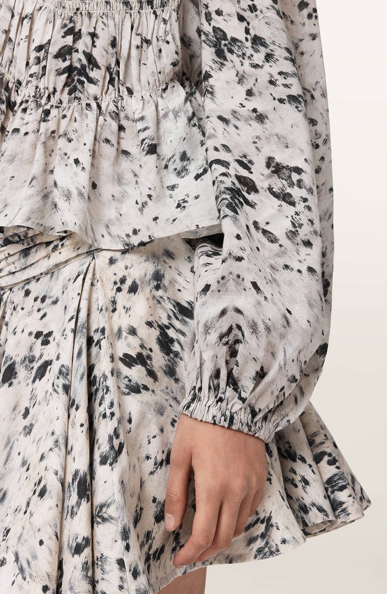 AllSaints Melani Print Gathered Peplum Top, Alternate, color, Canter Ecru White