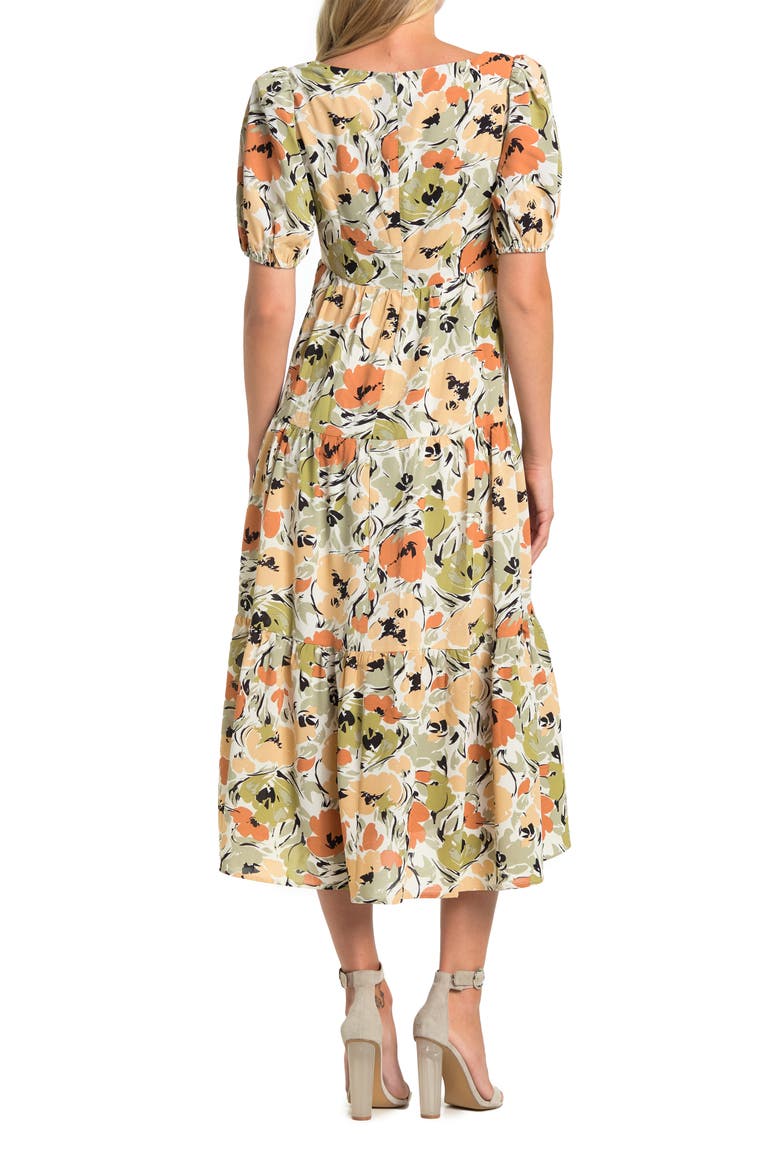 Square Neck Midi Dress, Alternate, color, RUST SAGE FLORAL