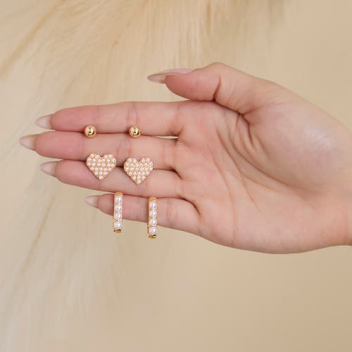 Jessica Simpson Pearl Stud Earring Set Of 3 In Gold